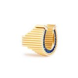 18k yellow gold blue sapphire and diamond horseshoe ring by MARIE LICHTENBERG Tiny Gods