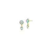 18k yellow gold blue topaz and amazonite diamond uirapuru earrings by Sauer Tiny Gods