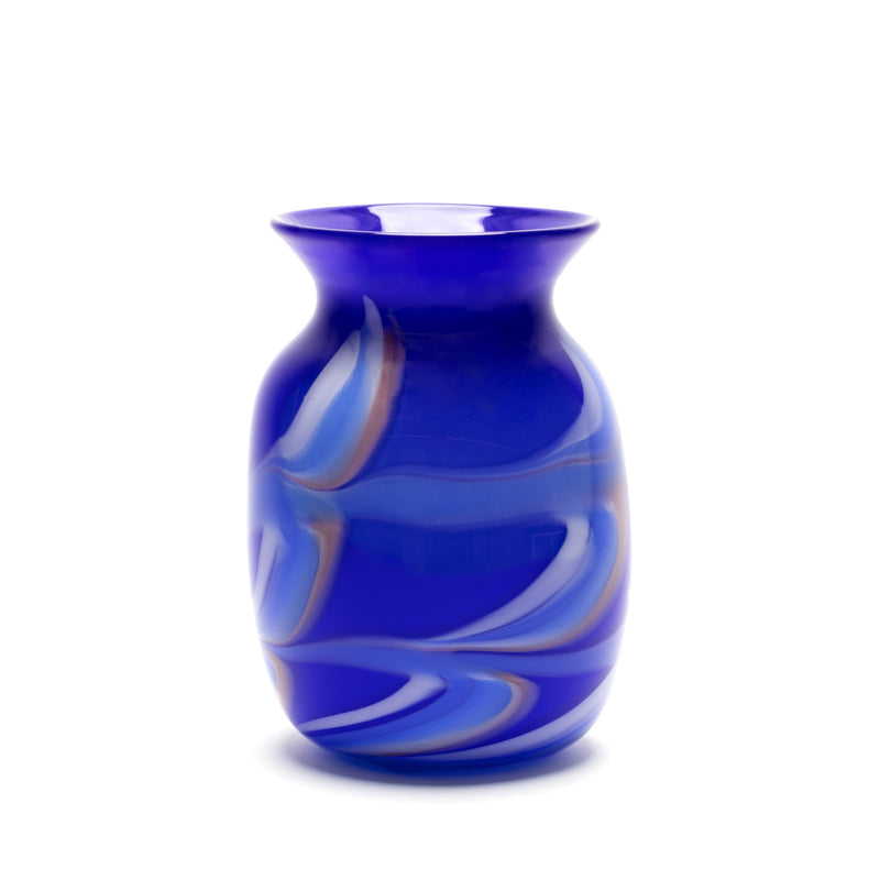 blue vase with light blue and white swirls by Paul Arnhold Tiny Gods
