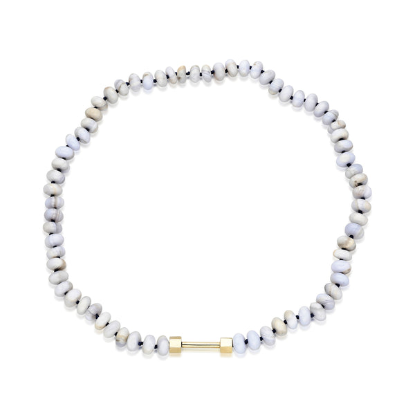 14k yellow gold bosfor blue lace agate rondelle bead necklace by Ita Tiny Gods