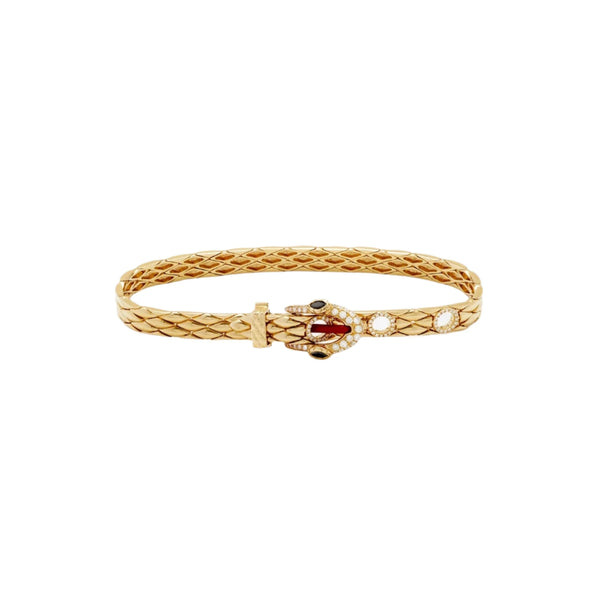 9k yellow gold snake python bracelet with red enamel by Yvonne Leon Tiny Gods