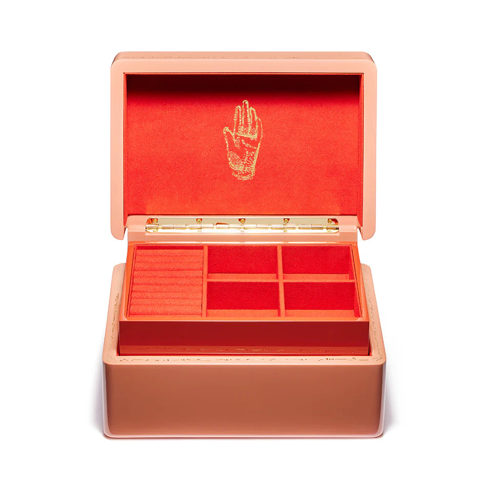 Brass mini blush pink lacquer jewelry box trunk holder for necklaces bracelets rings by Trove Tiny Gods 