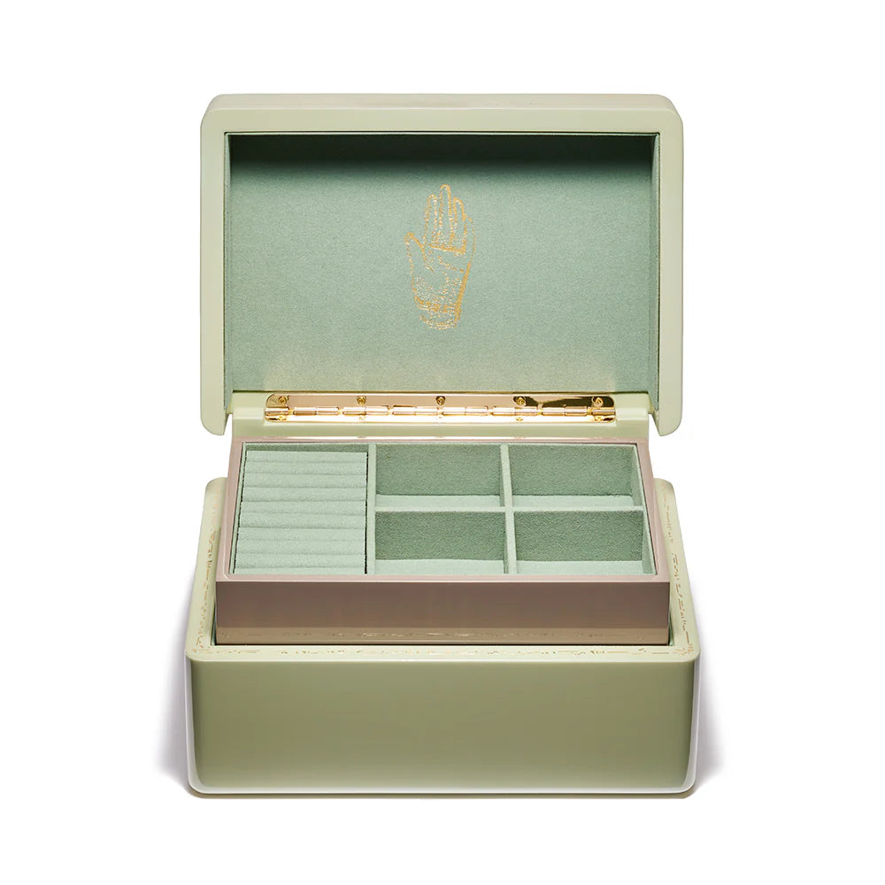 Mint green mini trunk jewelry box by Trove Tiny Gods 