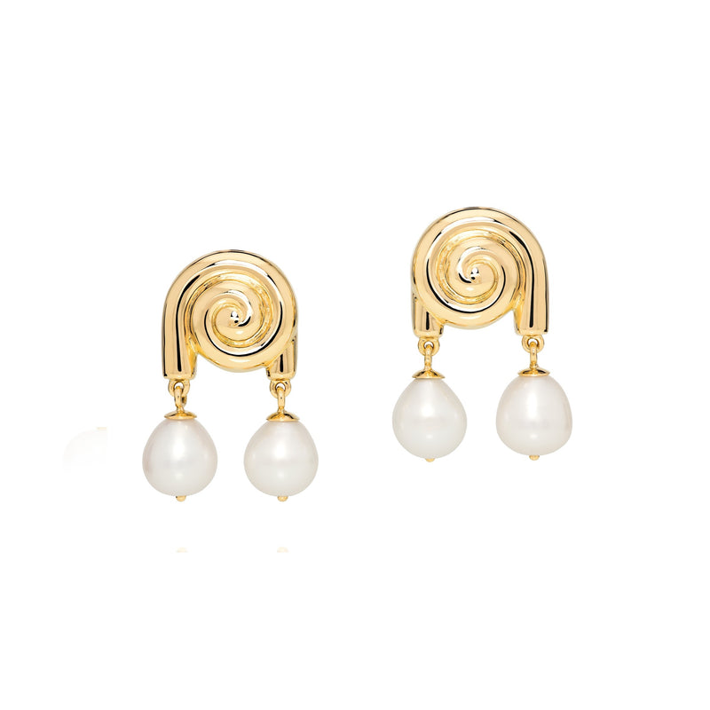 18k yellow gold spiralis earrings with pearls by Sauer Tiny Gods