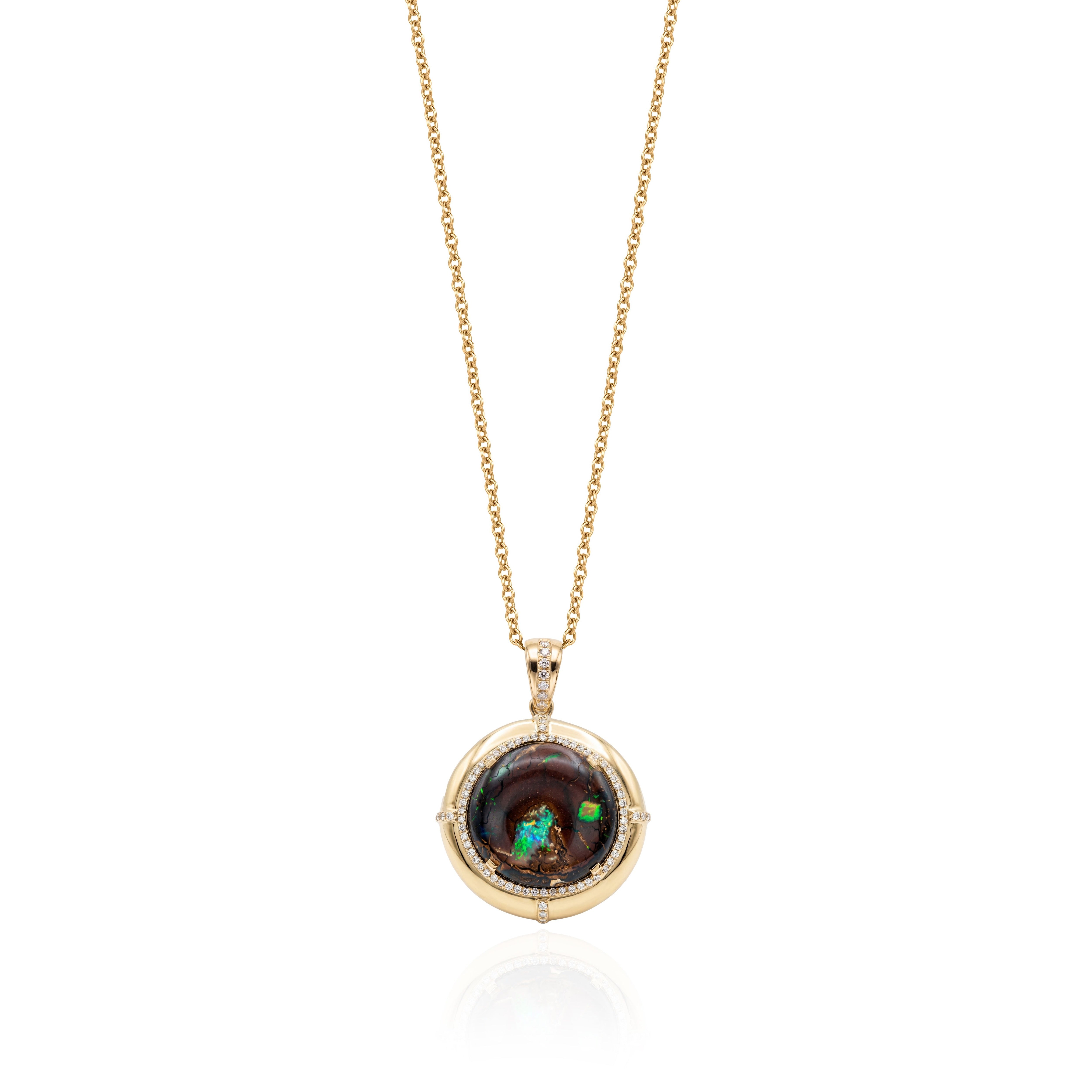 brown opal and diamonds pendant necklace in yellow gold by goshwara tiny gods 