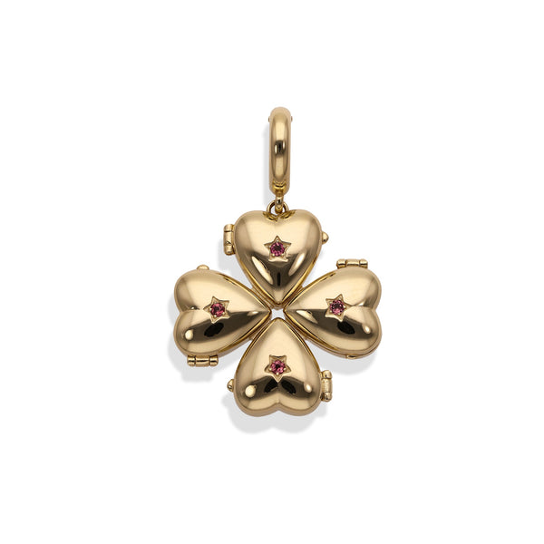 18k yellow gold bruno heart clover locket pendant by Lauren Rubinski Tiny Gods