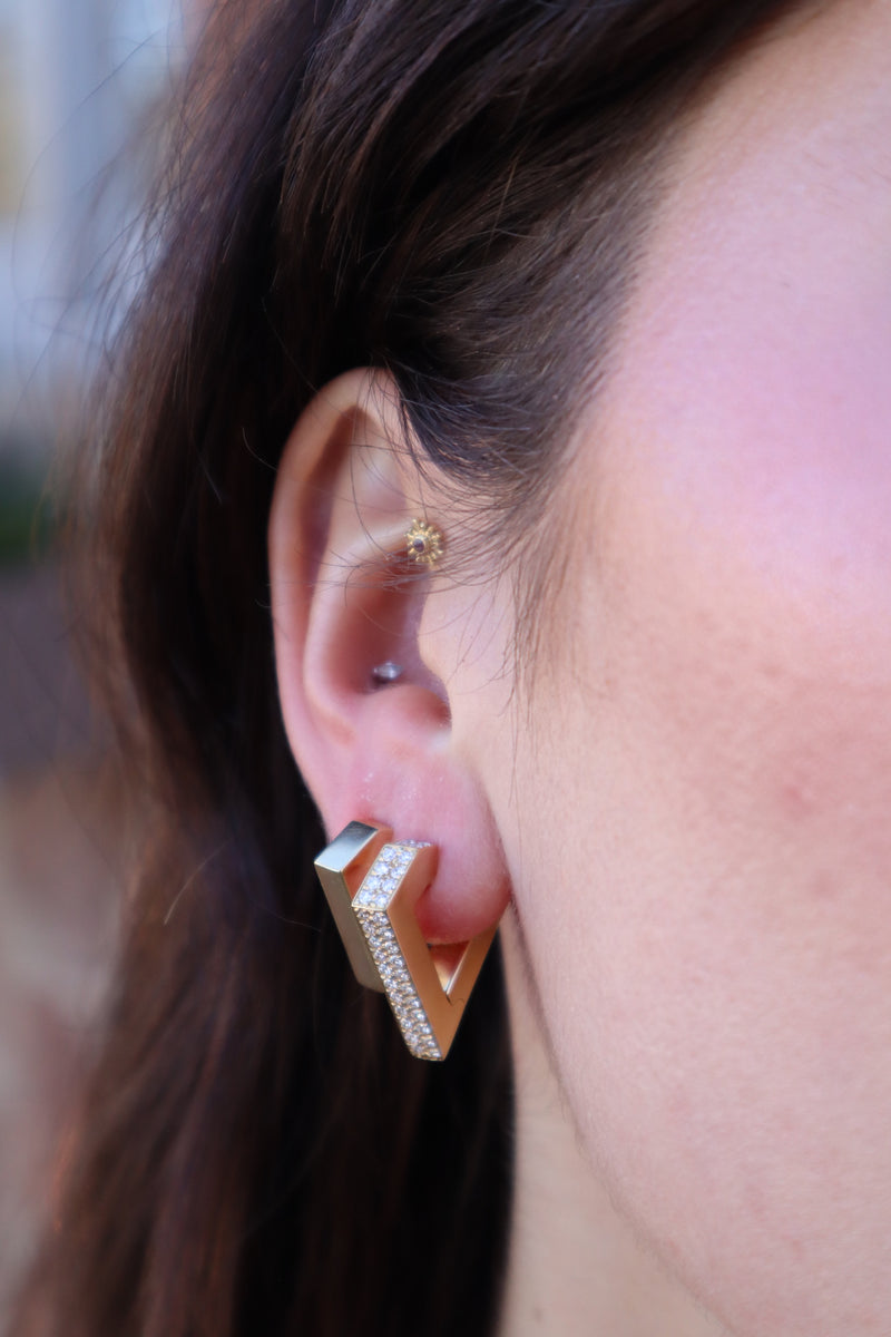 18k yellow gold medium brute diamanté v shaped huggie earrings by Dries Criel Tiny Gods