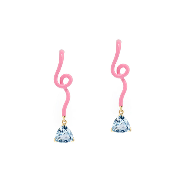 Bubblegum pink enamel vine earrings by Bea Bongiasca Blue Topaz Tiny Gods
