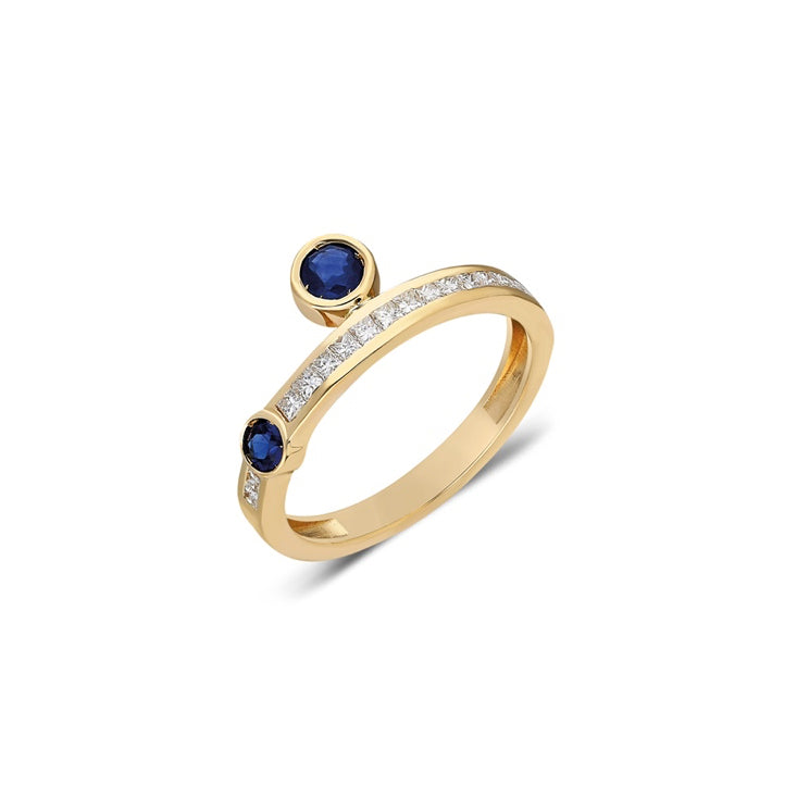 14k yellow gold blue sapphire and diamond buenos Dias ensueno ring by Ita Tiny Gods 