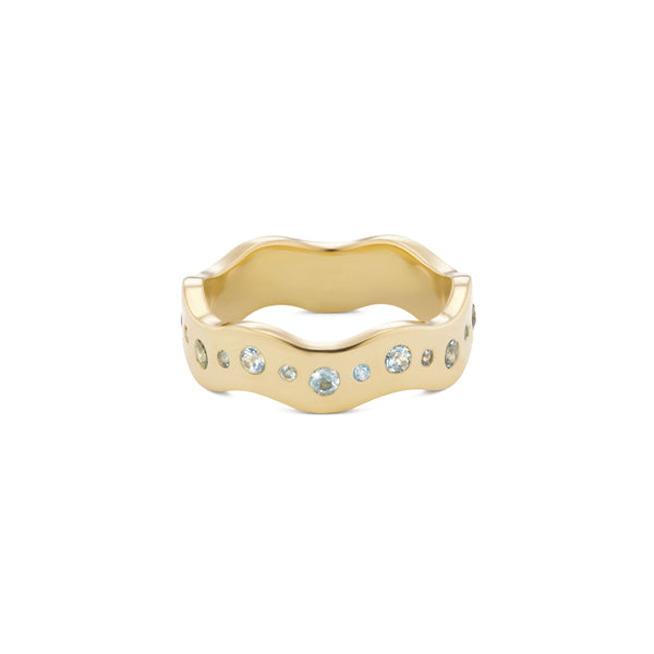 14k yellow gold wave band with burnished aquamarine by Marlo Laz Tiny Gods