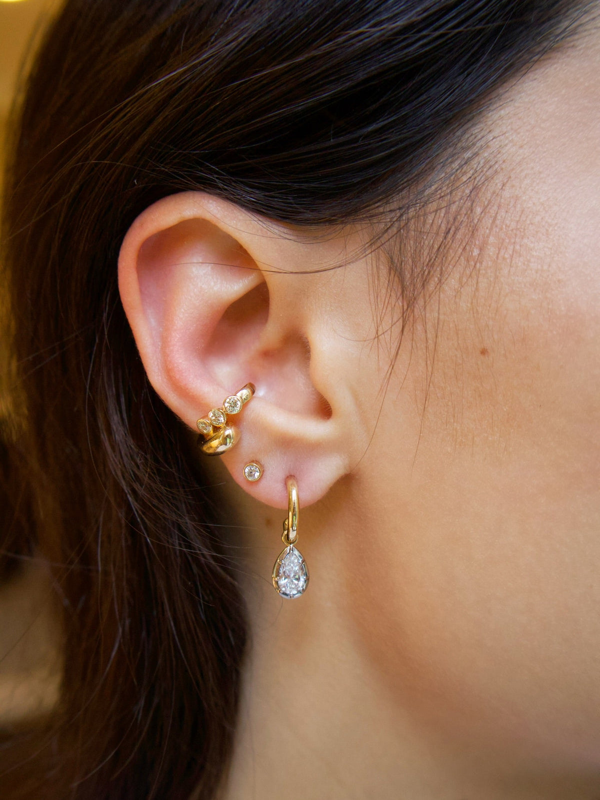 18k yellow gold diamond bypass hinged ear cuff earring by Tiny Gods