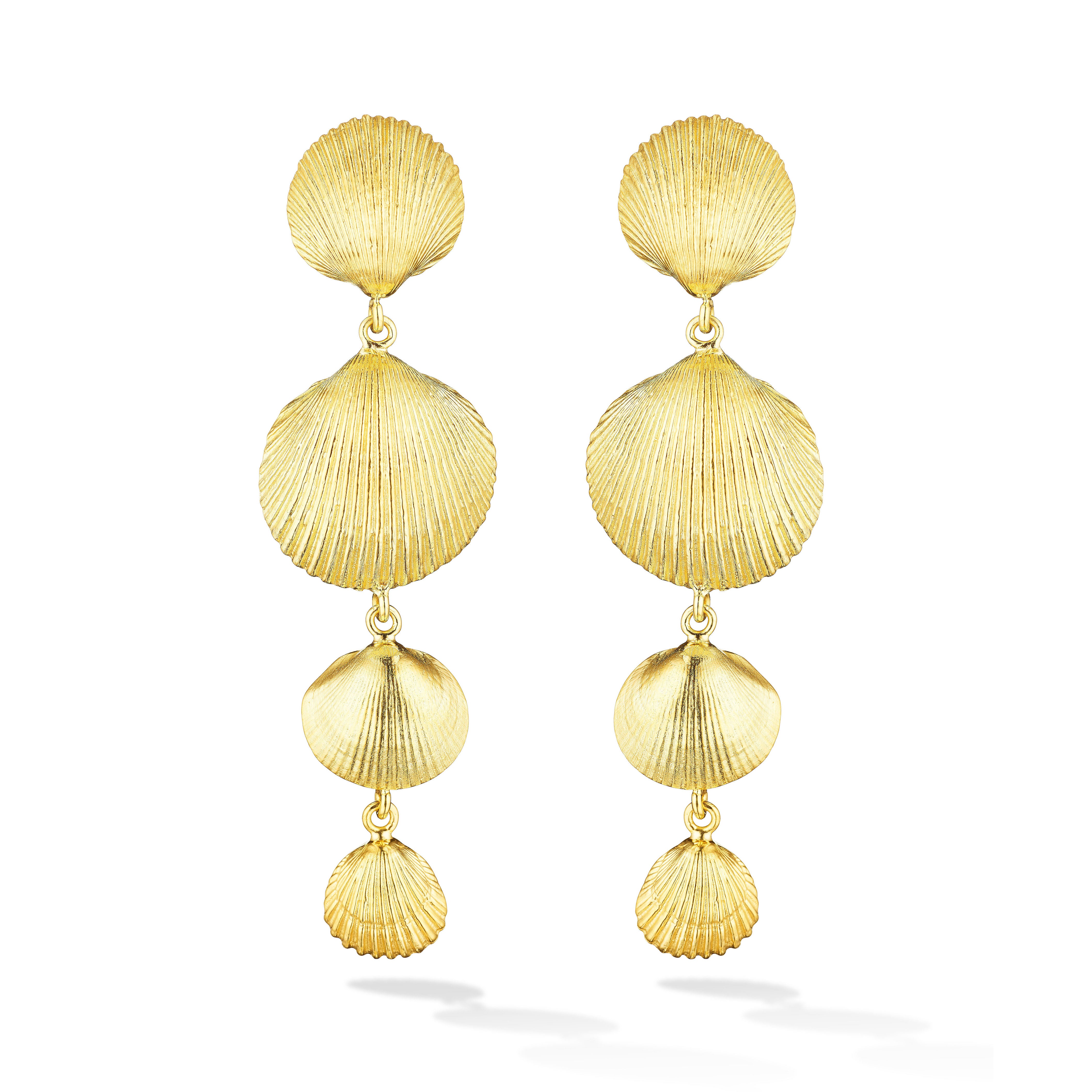 18k yellow gold shell drop earrings by Cadar Tiny Gods