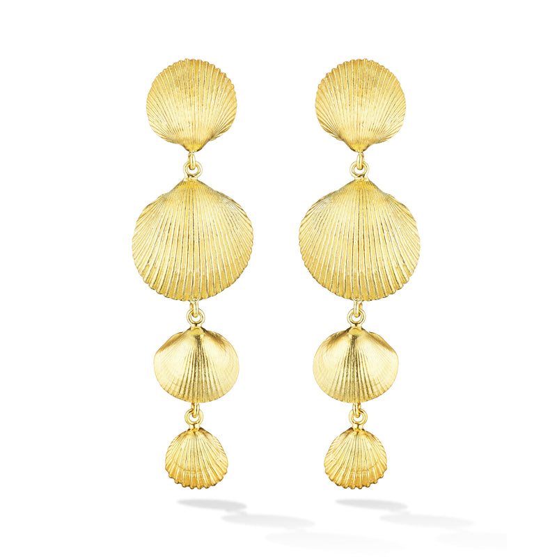 18k yellow gold shell drop earrings by Cadar Tiny Gods