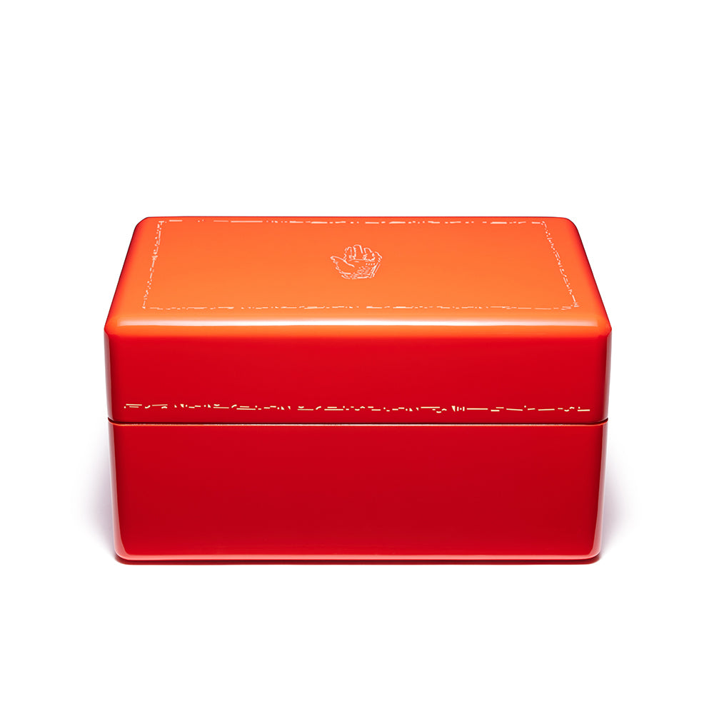 Brass mini trove trunk jewelry box with candy apple red and teal aqua blue interior  Tiny Gods 