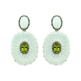 18k white gold carved chrysoprase earrings with diamonds, peridot and tsavorites by Silvia Furmanovich Tiny Gods
