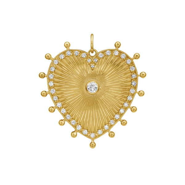 14k yellow gold cassandane large diamond heart medallion pendant by Lionheart Tiny Gods