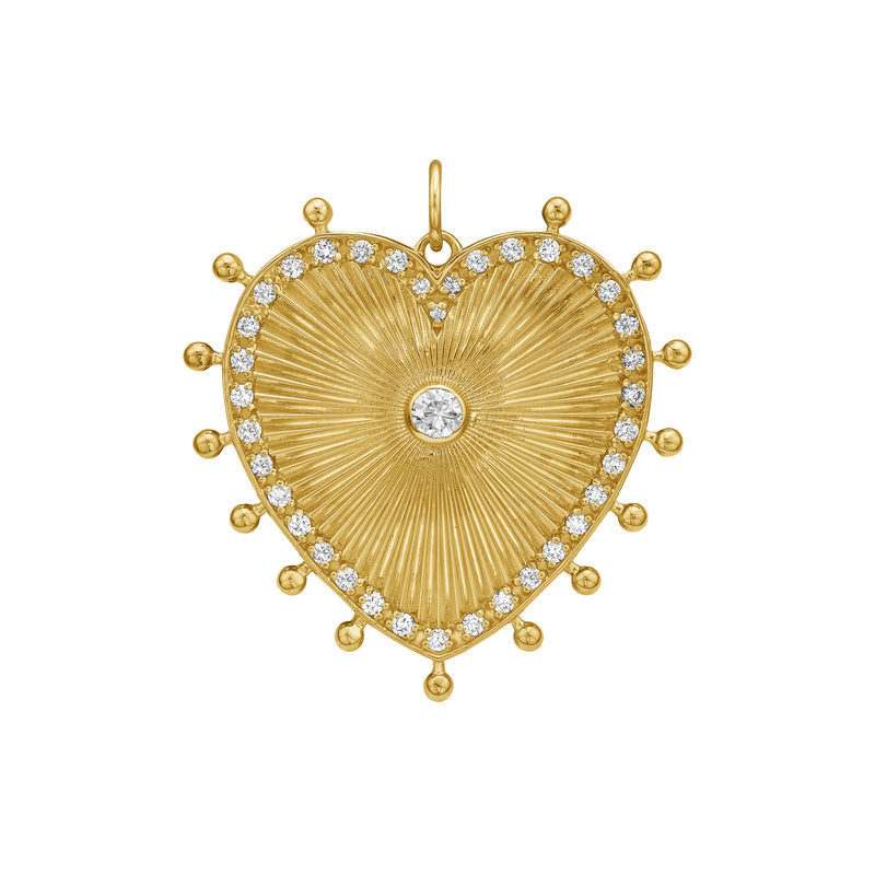14k yellow gold cassandane large diamond heart medallion pendant by Lionheart Tiny Gods