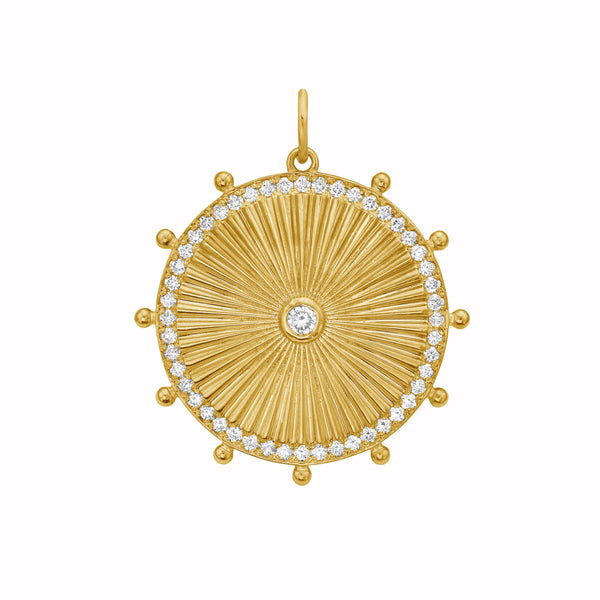 14k yellow gold cassandane large diamond sun medallion pendant by Lionheart Tiny Gods