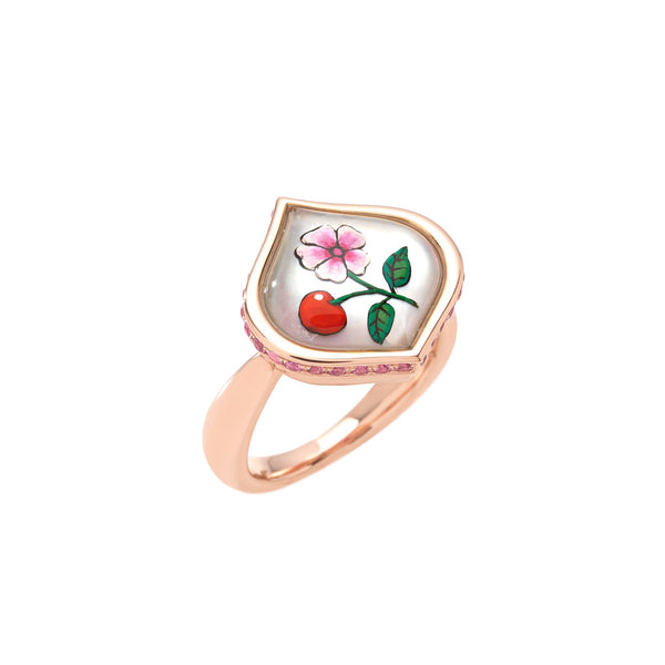 18k rose gold cherry flower locket ring by Francesca Villa Tiny Gods