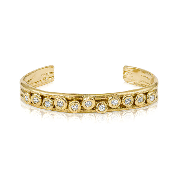 chel cuff rene barnes diamonds 14k yellow gold tiny gods bangle bracelet handmade one of a kind sold yellow gold