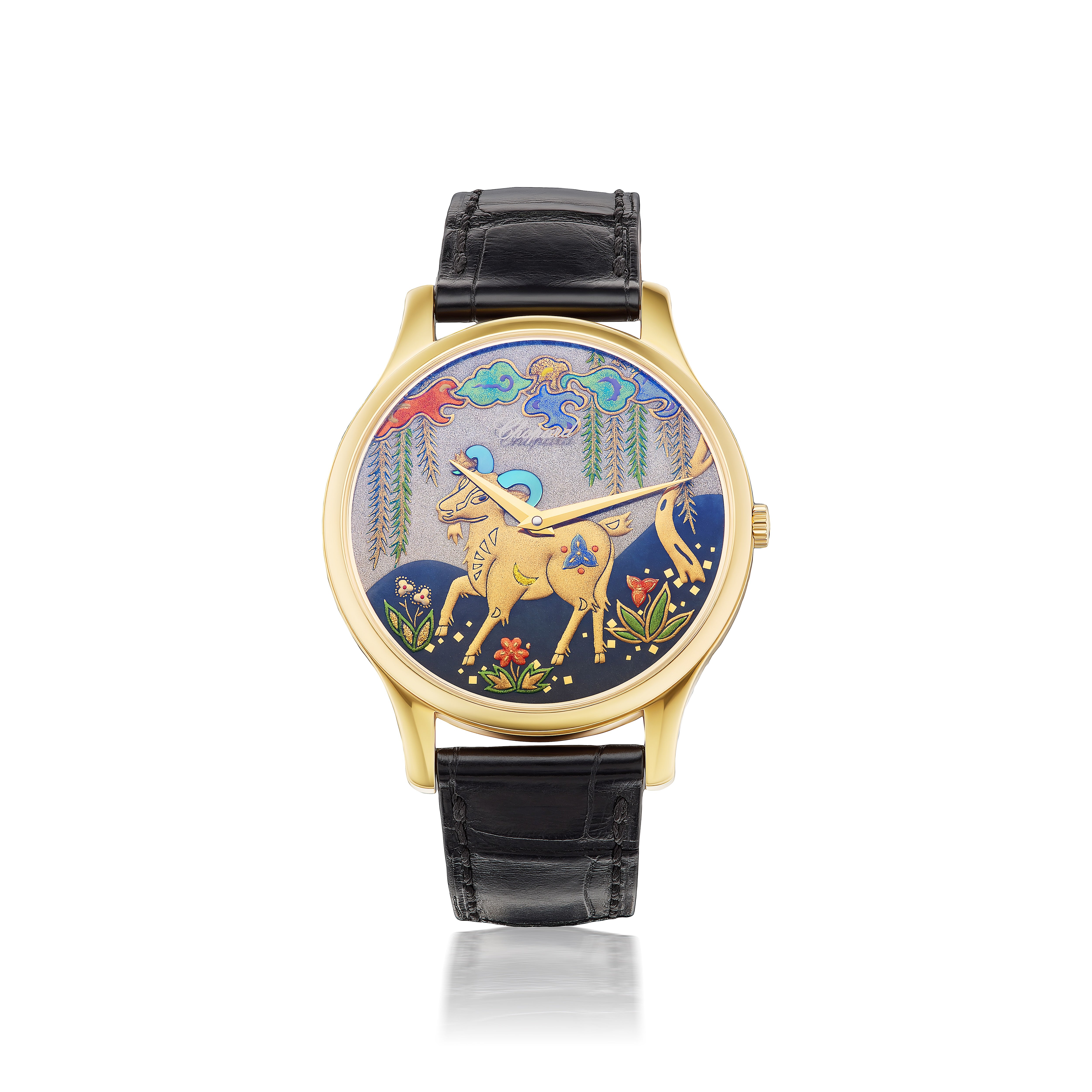 18k rose gold limited edition year of the goat Chinese zodiac Chopard hand painted lacquer Japanese L.U.C XP 2015 