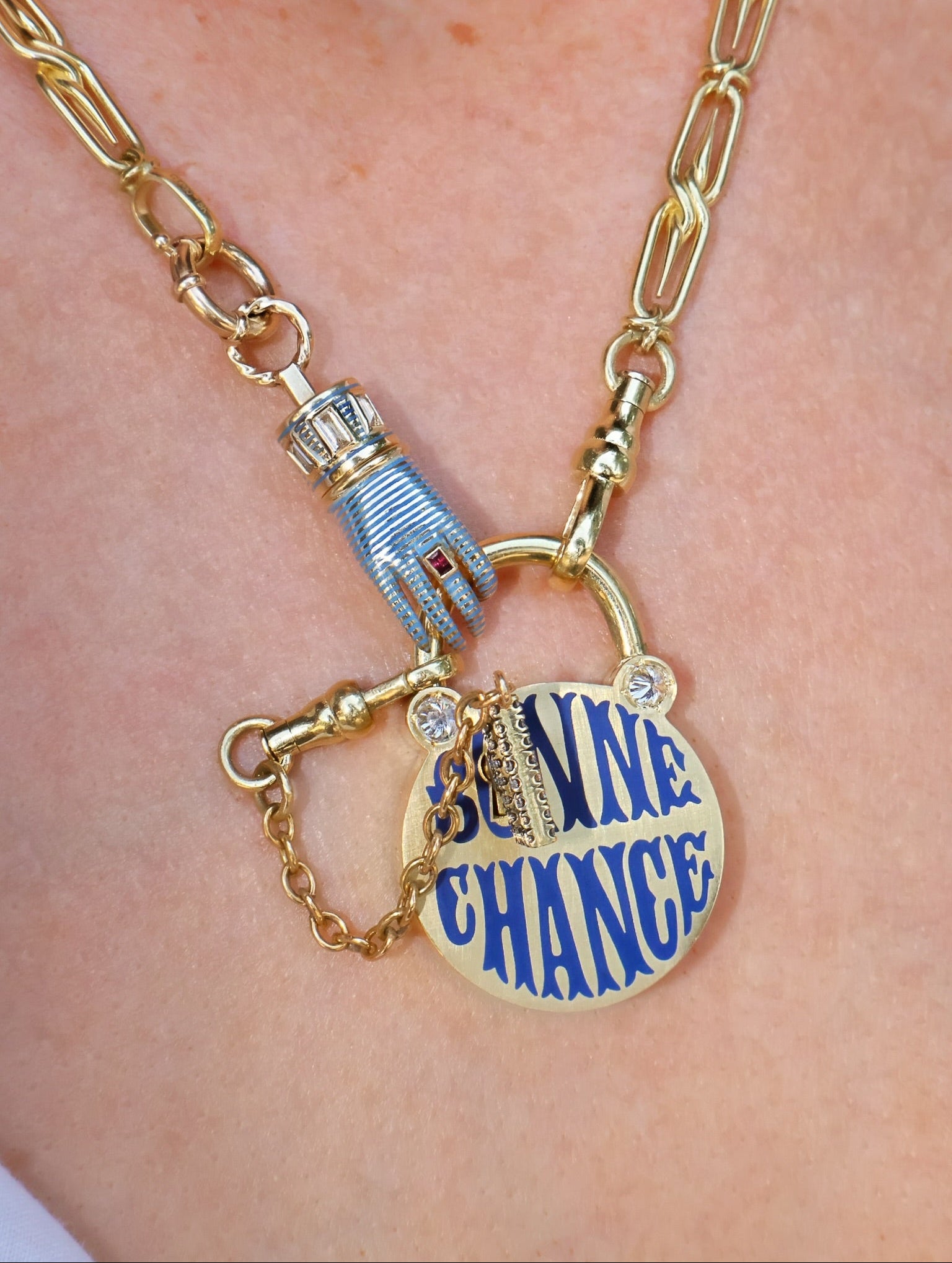 18k yellow gold diamond bonne chance luck padlock key and lock charm by Circa 1700 Tiny Gods 