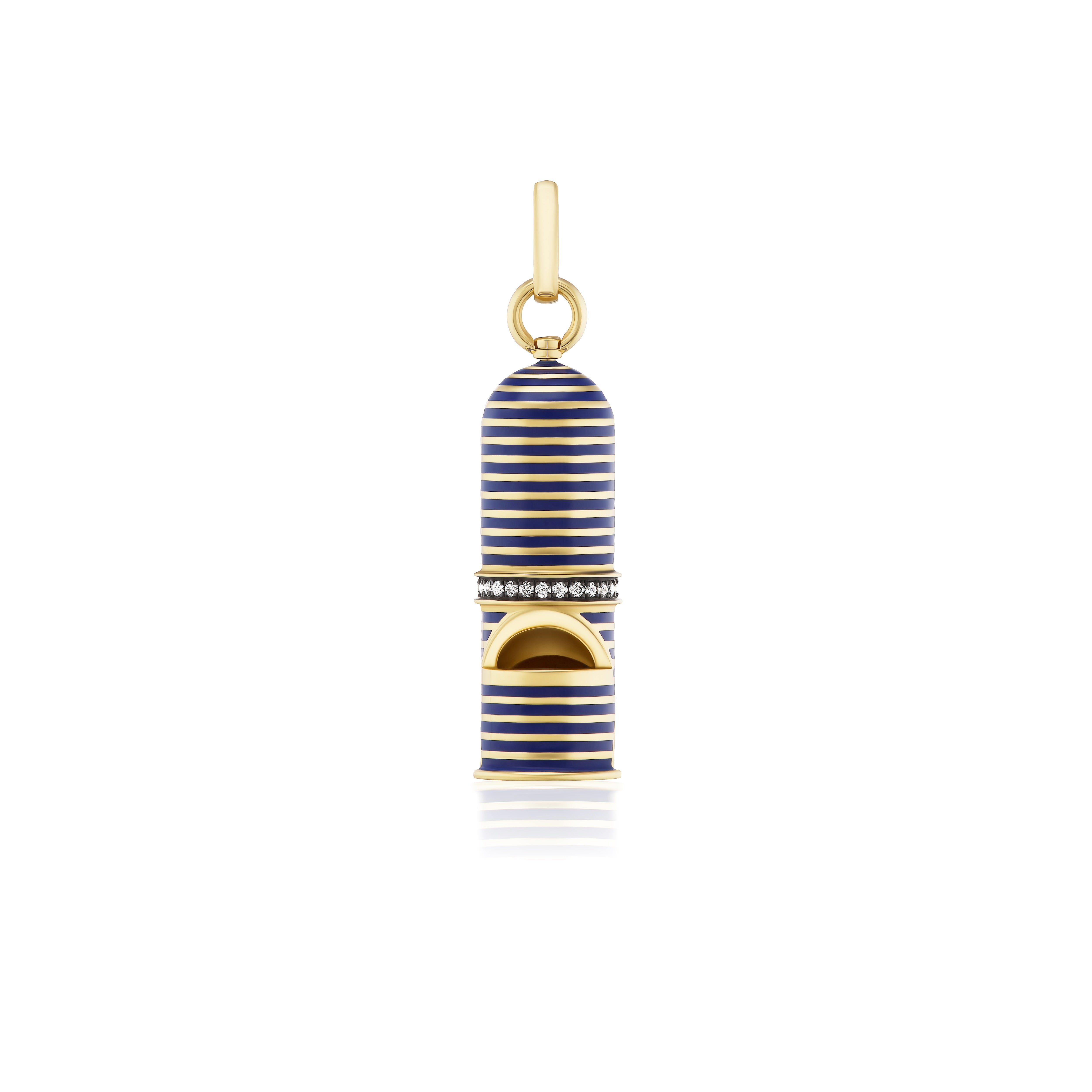 18k yellow gold blue enamel striped whistle pendant talisman white enamel heart blow statement pendant by Circa 1700 Tiny Gods 