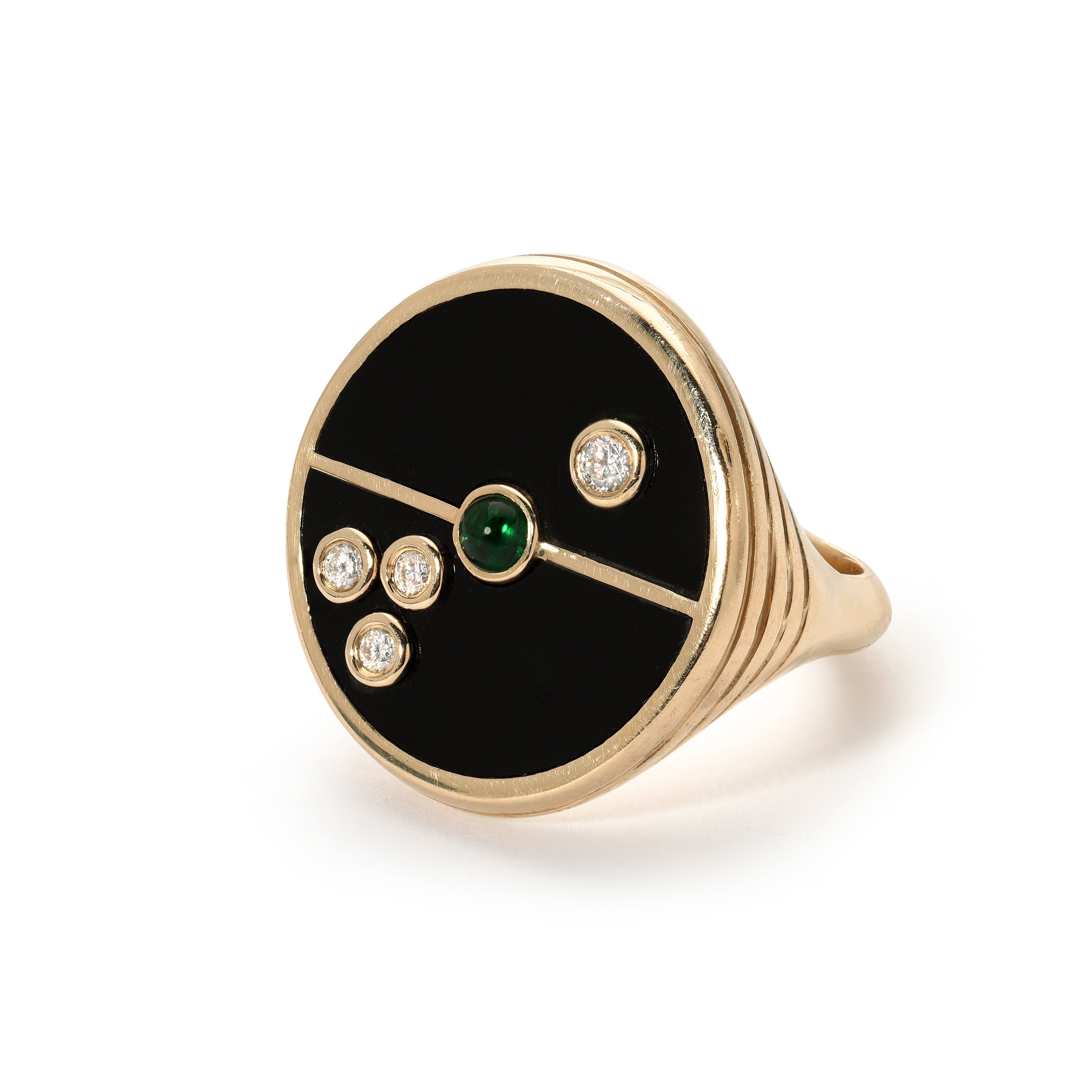 compass signet ring with onyx emeralds and diamonds retrouvia tiny gods