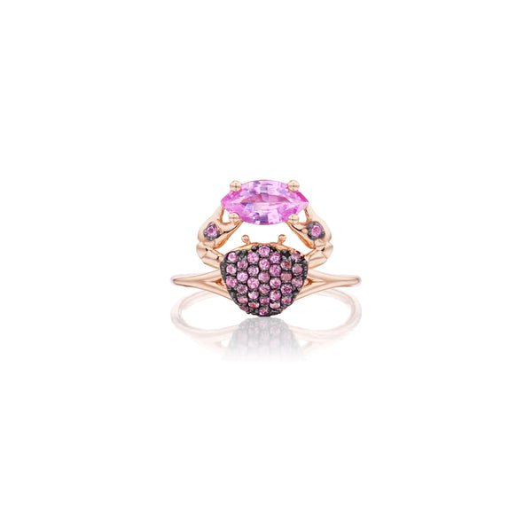 18k rose gold pink sapphire baby crab cosquilleo ring by Daniela Villegas Tiny Gods