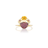 18k yellow gold baby crab cosquilleo ring with red and yellow sapphires by Daniela Villegas Tiny Gods