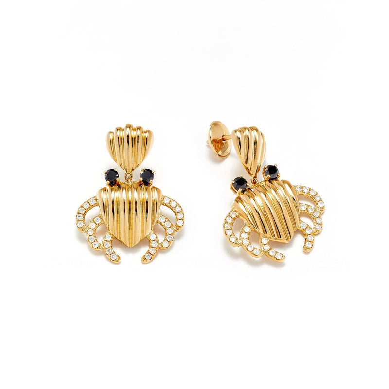 Yellow gold crab and coquillage earrings by Yvonne Léon Tiny Gpds