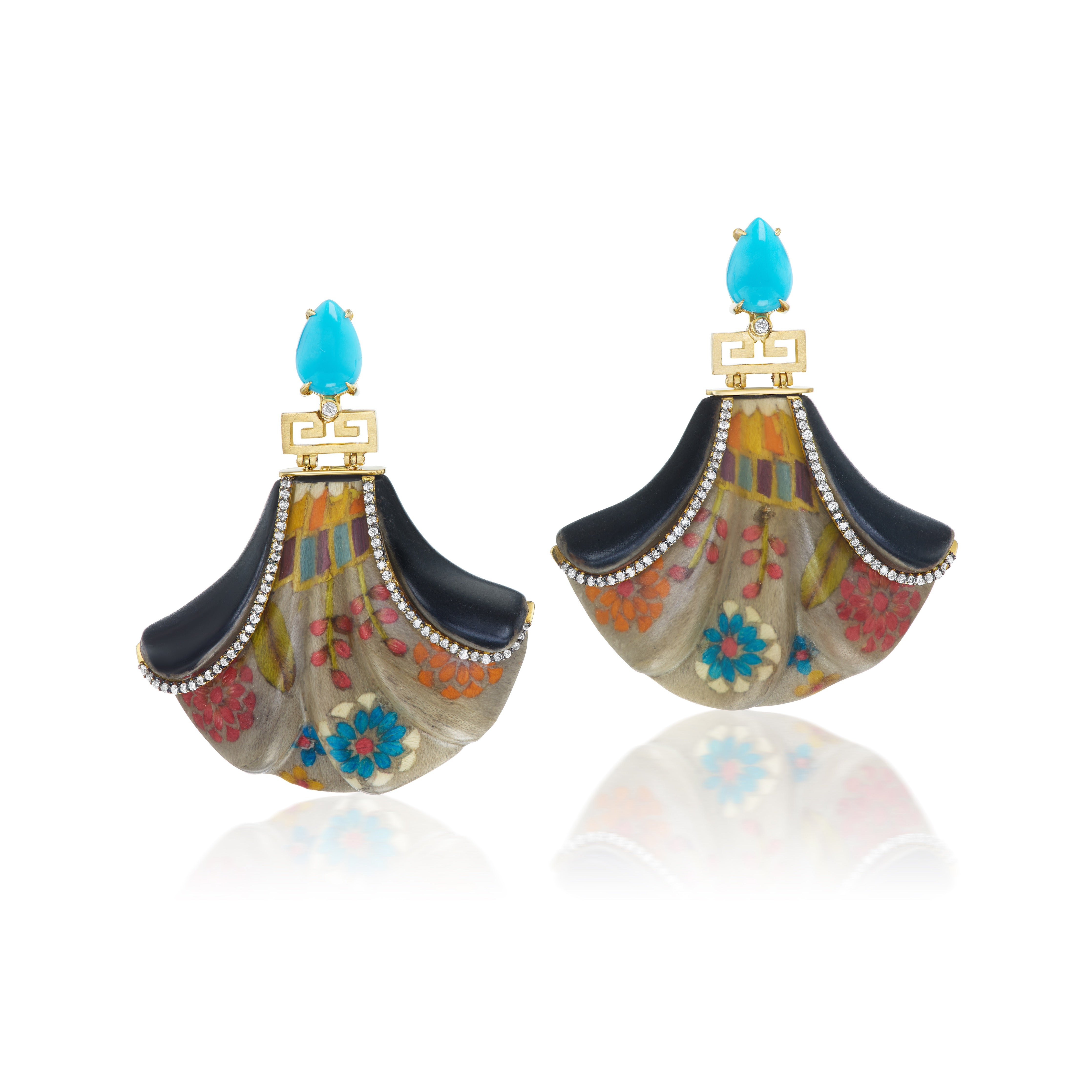 Curtain Marquetry Earrings With Turquoise – TinyGods