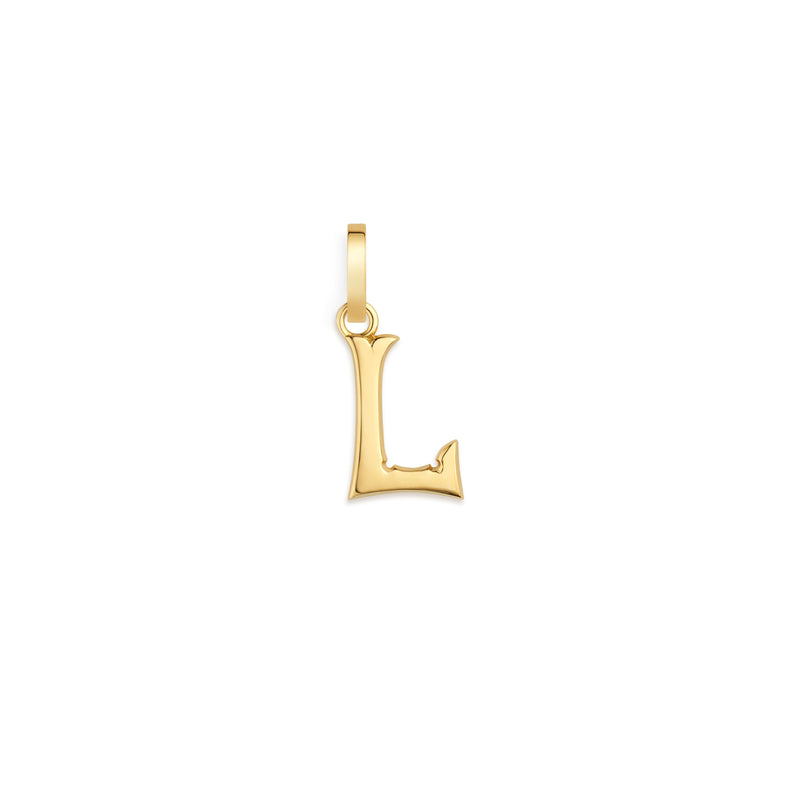 18k yellow gold custom letter charm pendant by MARIE LICHTENBERG Tiny Gods