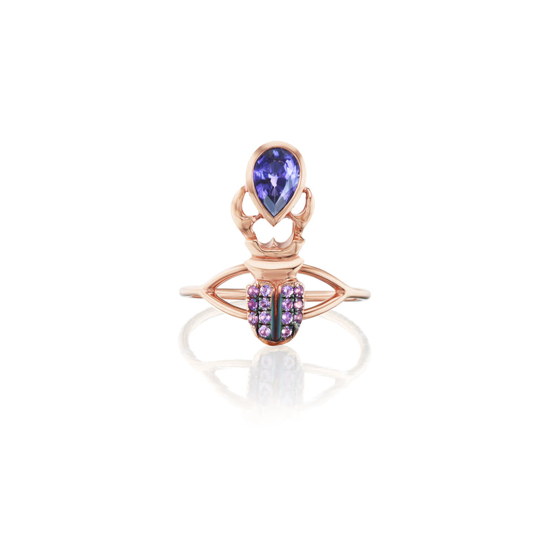 18k rose gold bug beetle Purple Sapphire Khepri Ring by Daniela Villegas tiny gods
