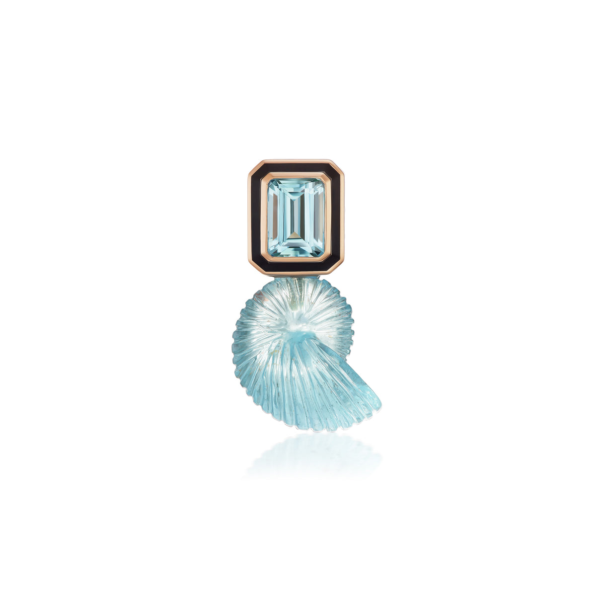 18k rose gold aquamarine charm with carved aquamarine nautilus shell charm pendant by Dezso Tiny Gods 