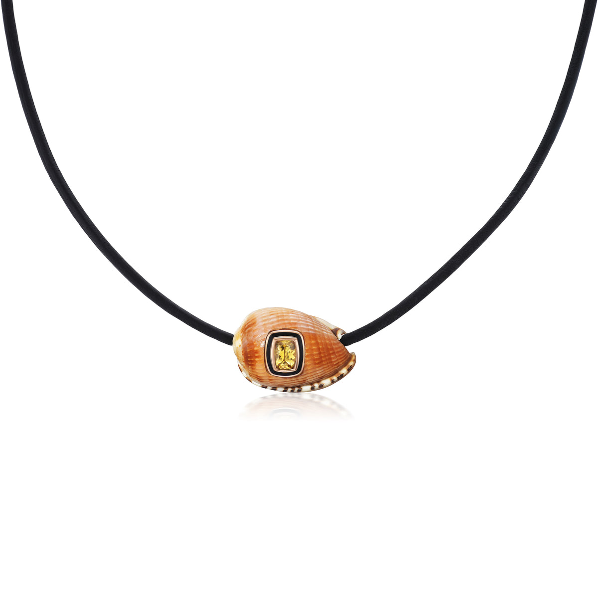 18k rose gold scapolite and helmet shell pendant brown charm by dezso Tiny Gods 