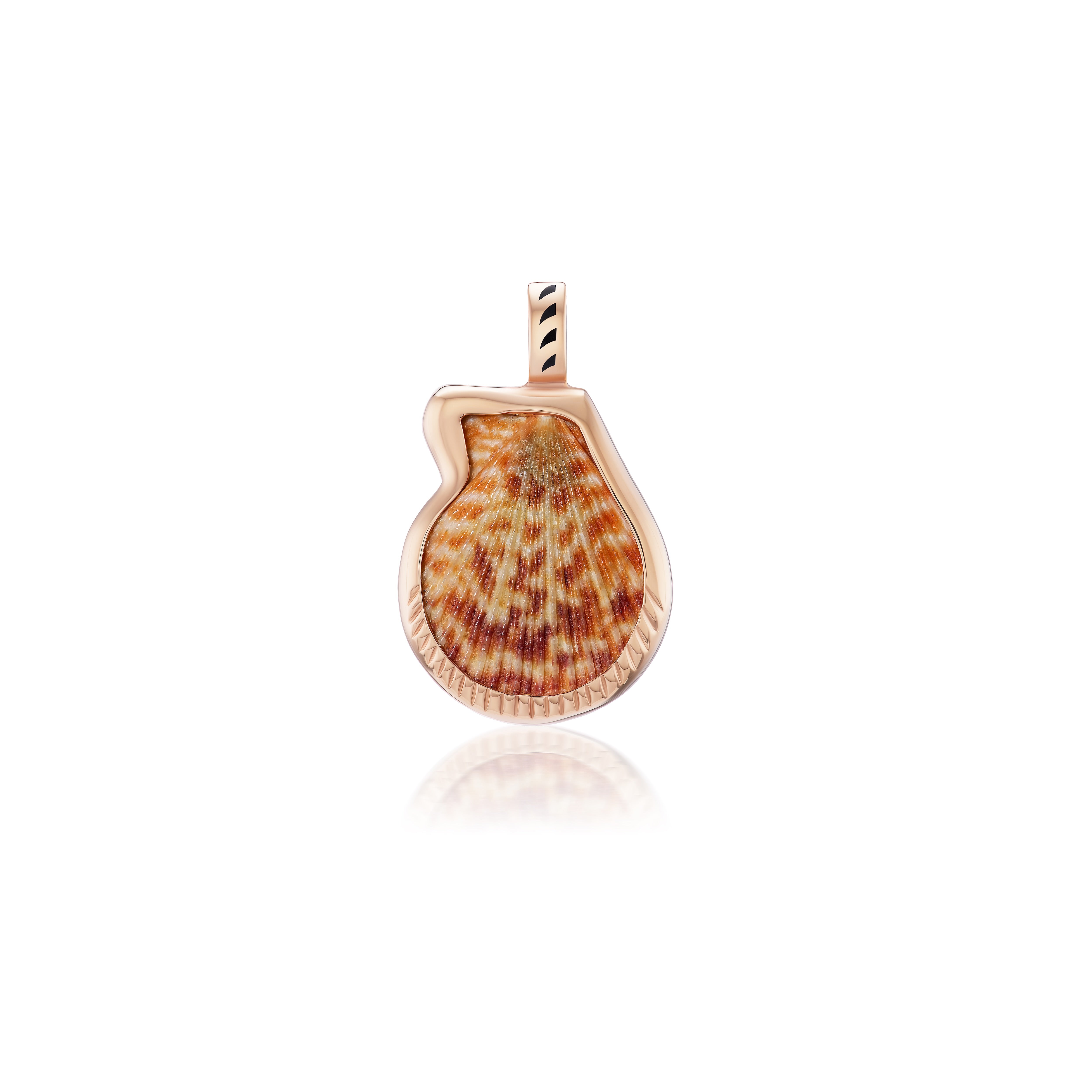 18k rose gold petite clam shell pendant black fin enamel Sara Beltran Dezso Tiny Gods 