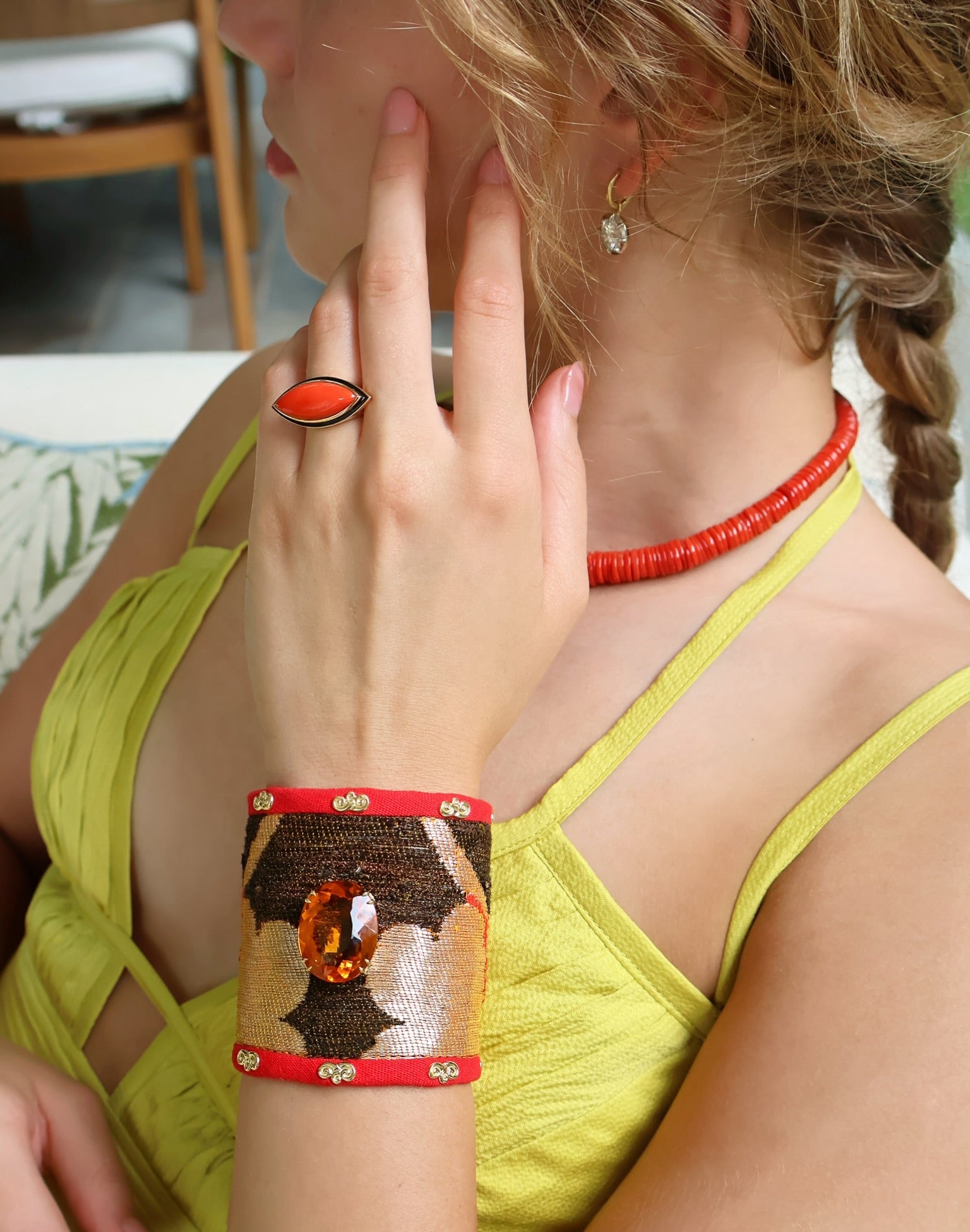 Coral Marquis Ring with Black Enamel dezso by Sara Beltran at tiny gods Mediterranean Sardinian coral 