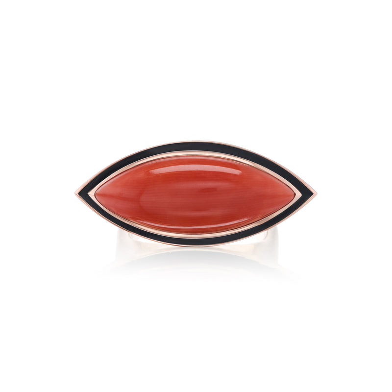 Coral Marquis Ring with Black Enamel dezso by Sara Beltran at tiny gods Mediterranean Sardinian coral 