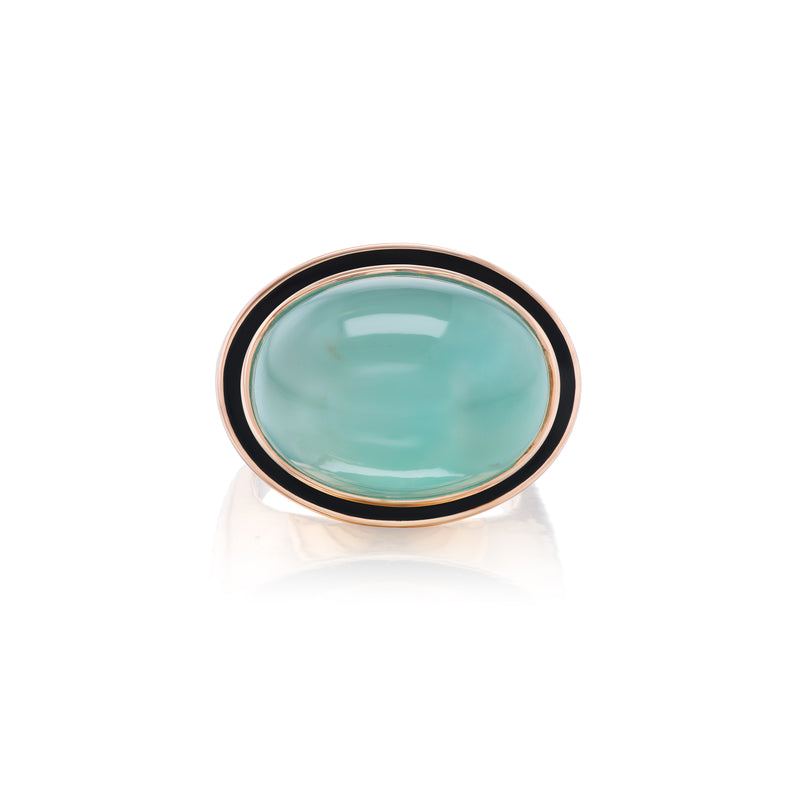 dezso Sara Beltran oval cabochon rose gold aqua phrase ring tiny gods