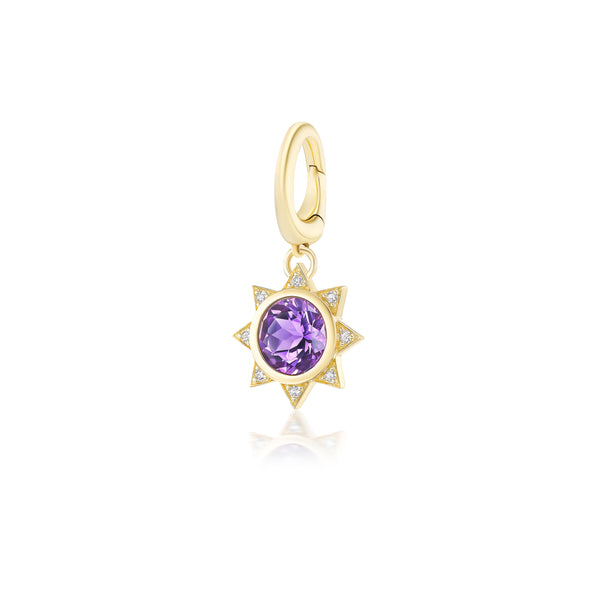 18k yellow gold diamond and amethyst supernova sunburst star charm pendant by Harwell Godfrey Tiny Gods