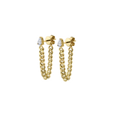 18k yellow gold cuban link earrings with pear diamonds by Anita Ko Tiny Gods