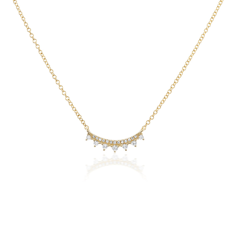 yellow gold curved diamond bar necklace with diamond tips Tiny Gods