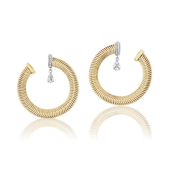 `8k yellow gold feelings earrings with pear diamonds snake chain by Niko Koulis Tiny Gods