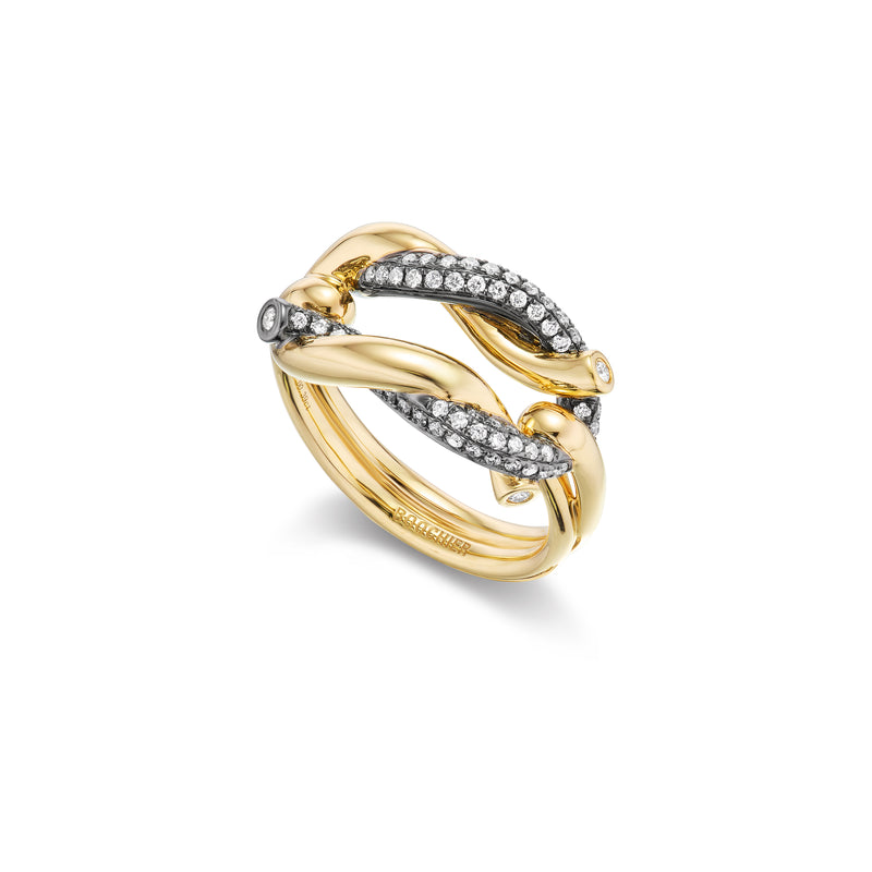 18k yellow hold jumbo half ties buckle ring with diamonds by Boochier Tiny Gods