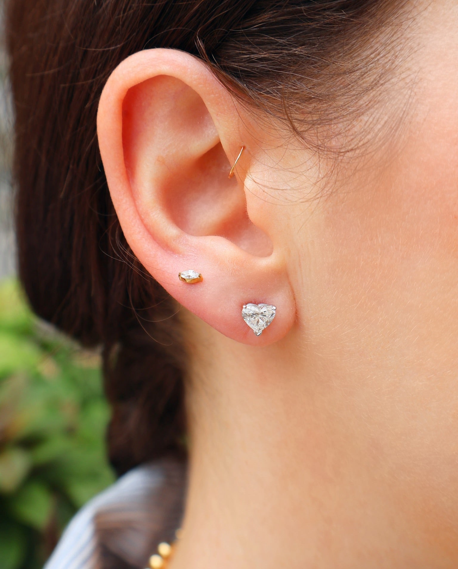 white gold prong set diamond heart stud earring Tiny Gods 