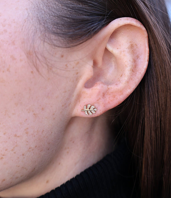 14k yellow gold diamond monstera leaf stud earrings Tiny Gods