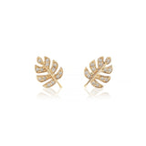 14k yellow gold diamond pave monstera leaf stud earrings Tiny Gods