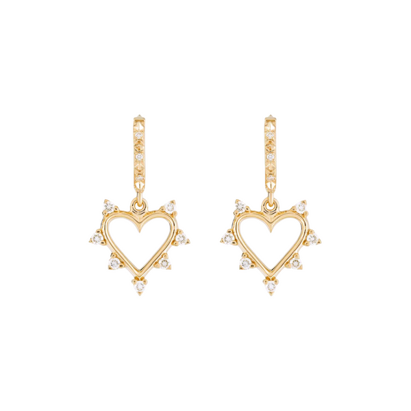 14k yellow gold diamond open heart earrings by Marlo Laz Tiny Gods