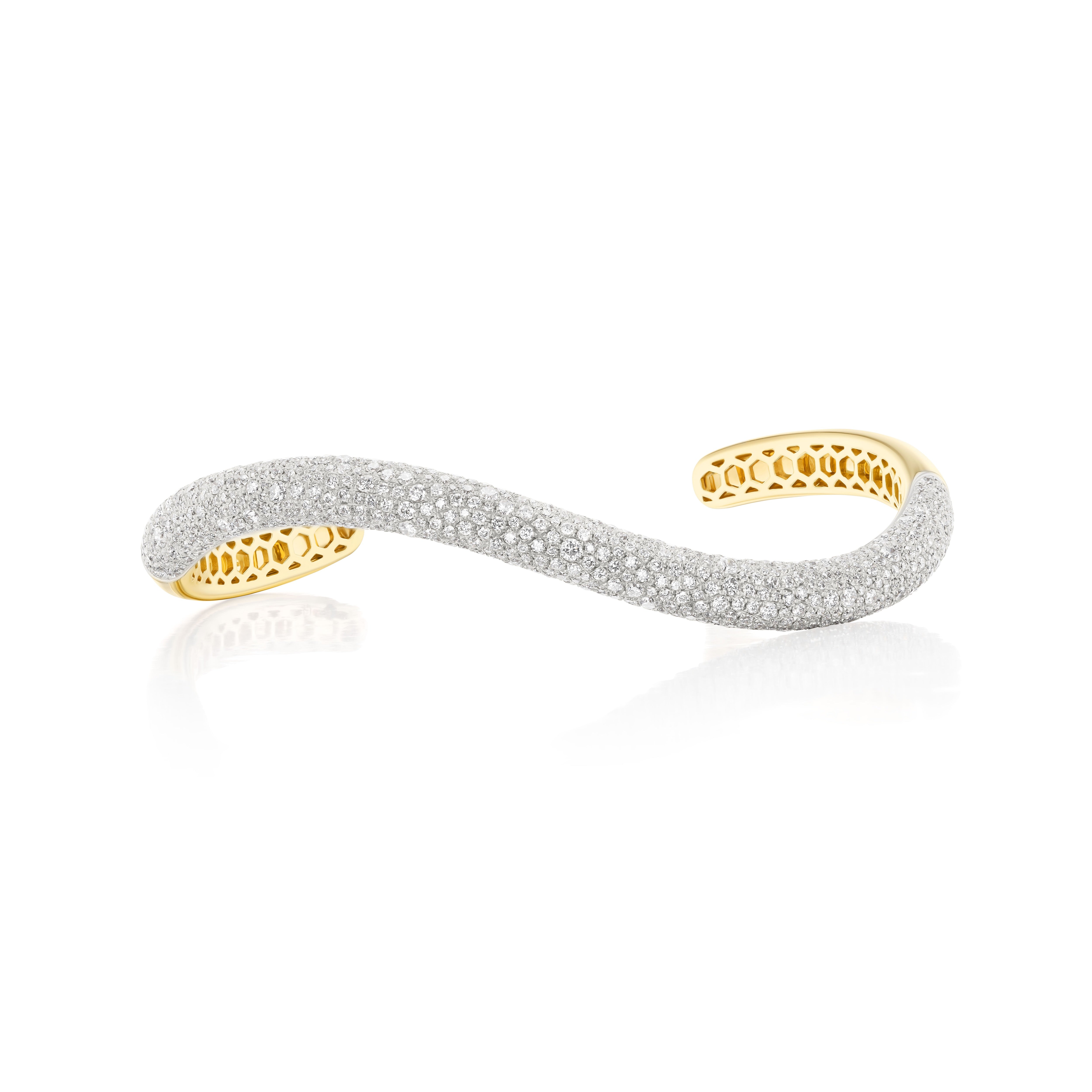14k yellow gold thin diamond pave wave illusion bracelet bangle cuff by Rainbow K Tiny Gods 